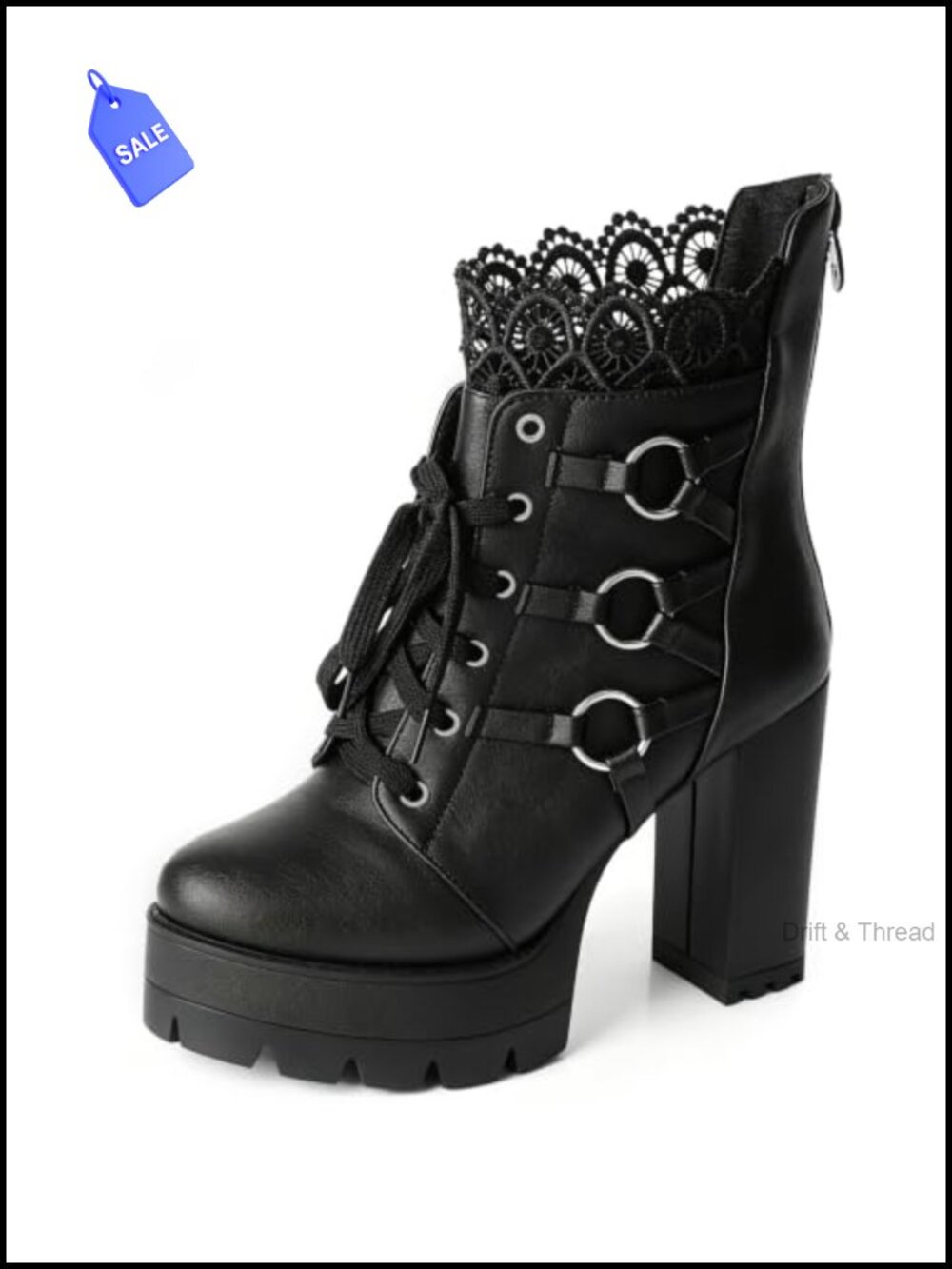 Goth Platform High Heel Boots Women Lace Up Combat Ankle Booties